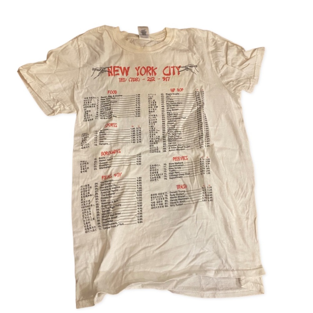 NYC Chinese Takeout menu t-shirt